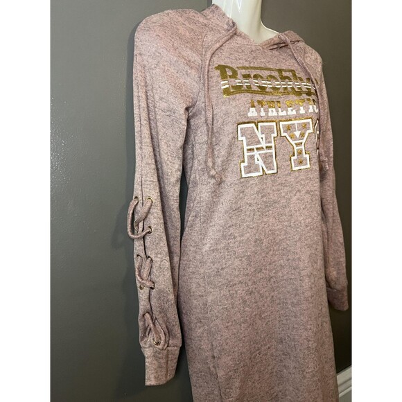 Love New York Hoodie Dress Womens Small Pink Brooklyn Athletics NYC Lace Up - Picture 3 of 10